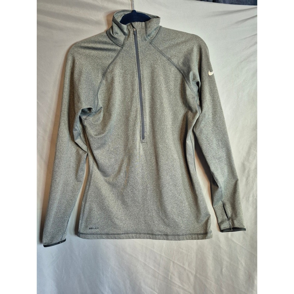 Nike Pro Dri FIT Gray Half Zip Pullover Long Sleeve Thumb Hole Mens L